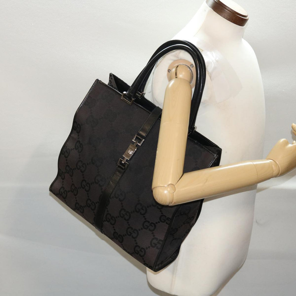 GUCCI GG Canvas Jackie Tote Bag Leather Black 00210643444 49600