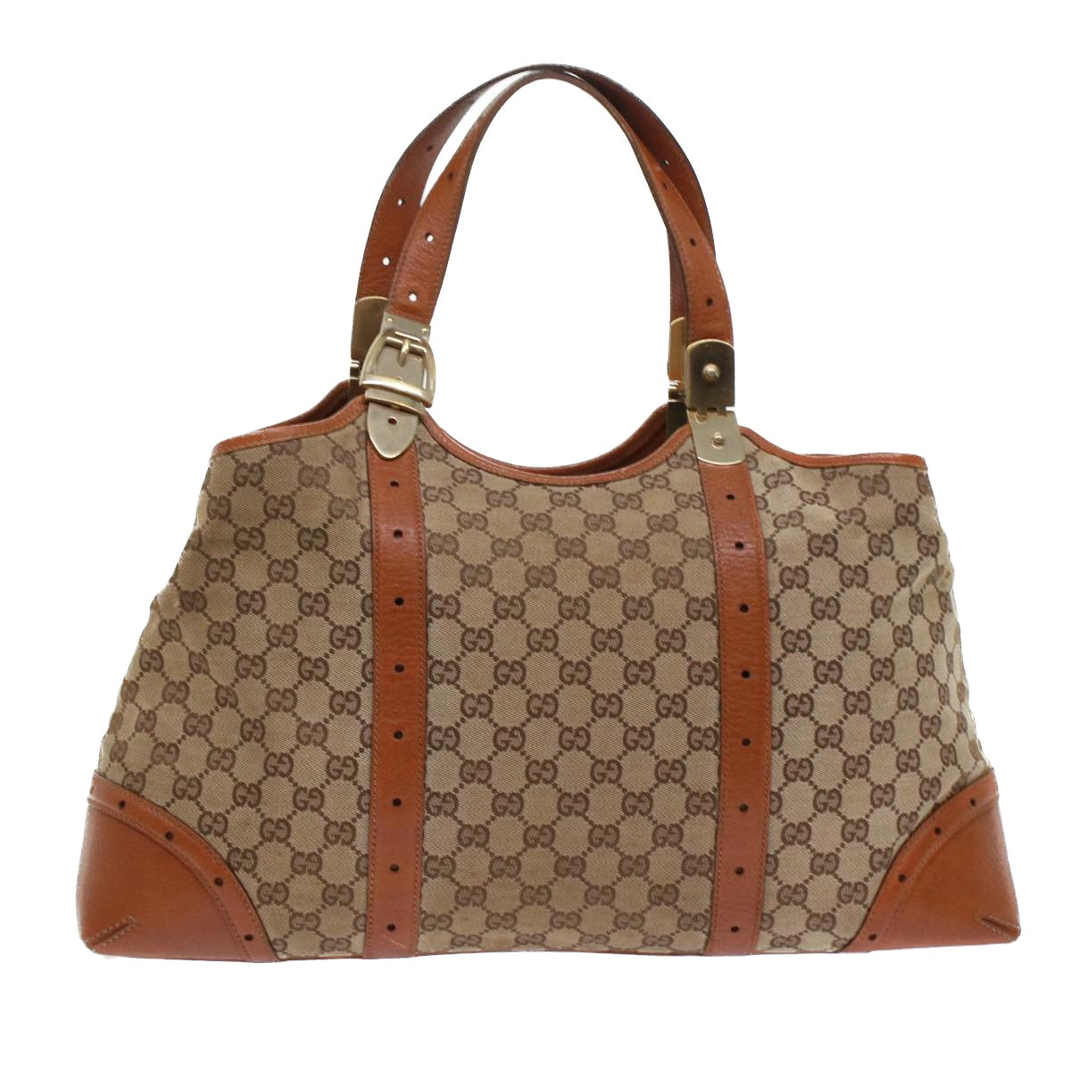 GUCCI GG Canvas Tote Bag Leather Beige 145769 49602