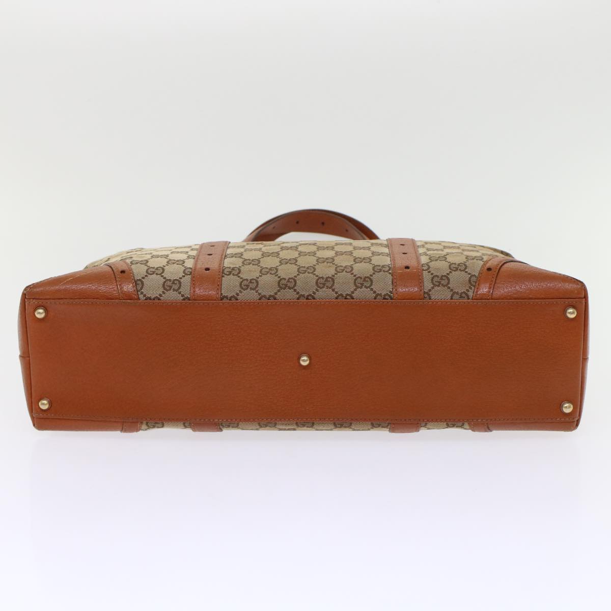 GUCCI GG Canvas Tote Bag Leather Beige 145769 49602
