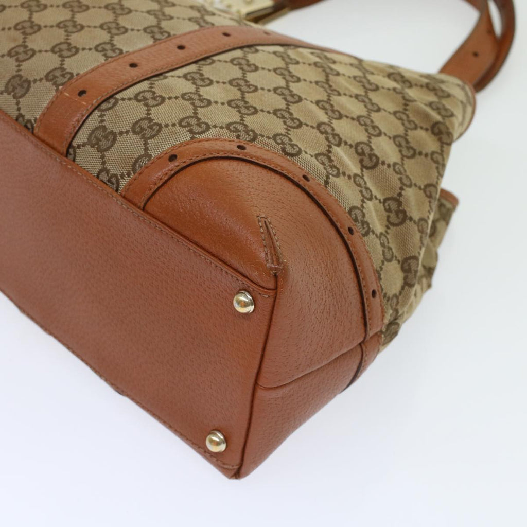 GUCCI GG Canvas Tote Bag Leather Beige 145769 49602