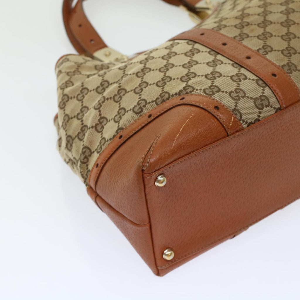 GUCCI GG Canvas Tote Bag Leather Beige 145769 49602