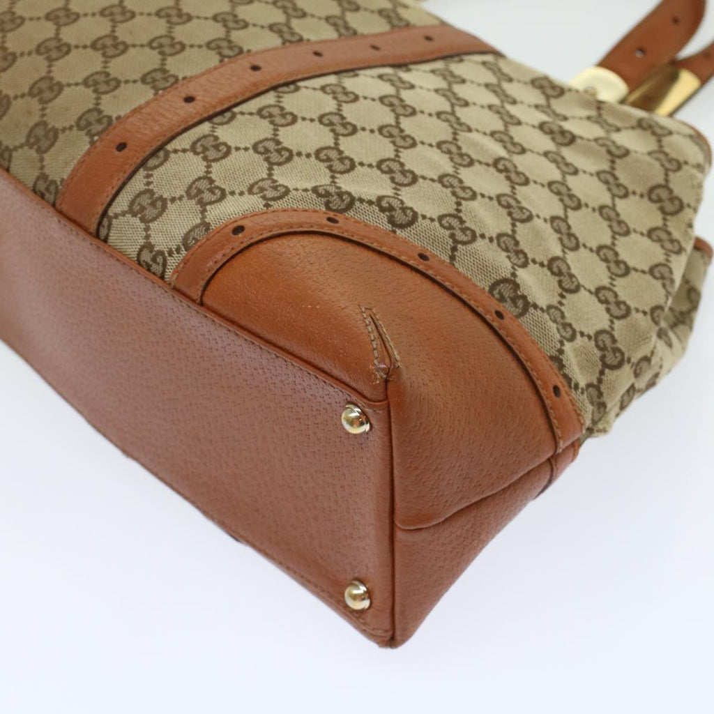 GUCCI GG Canvas Tote Bag Leather Beige 145769 49602