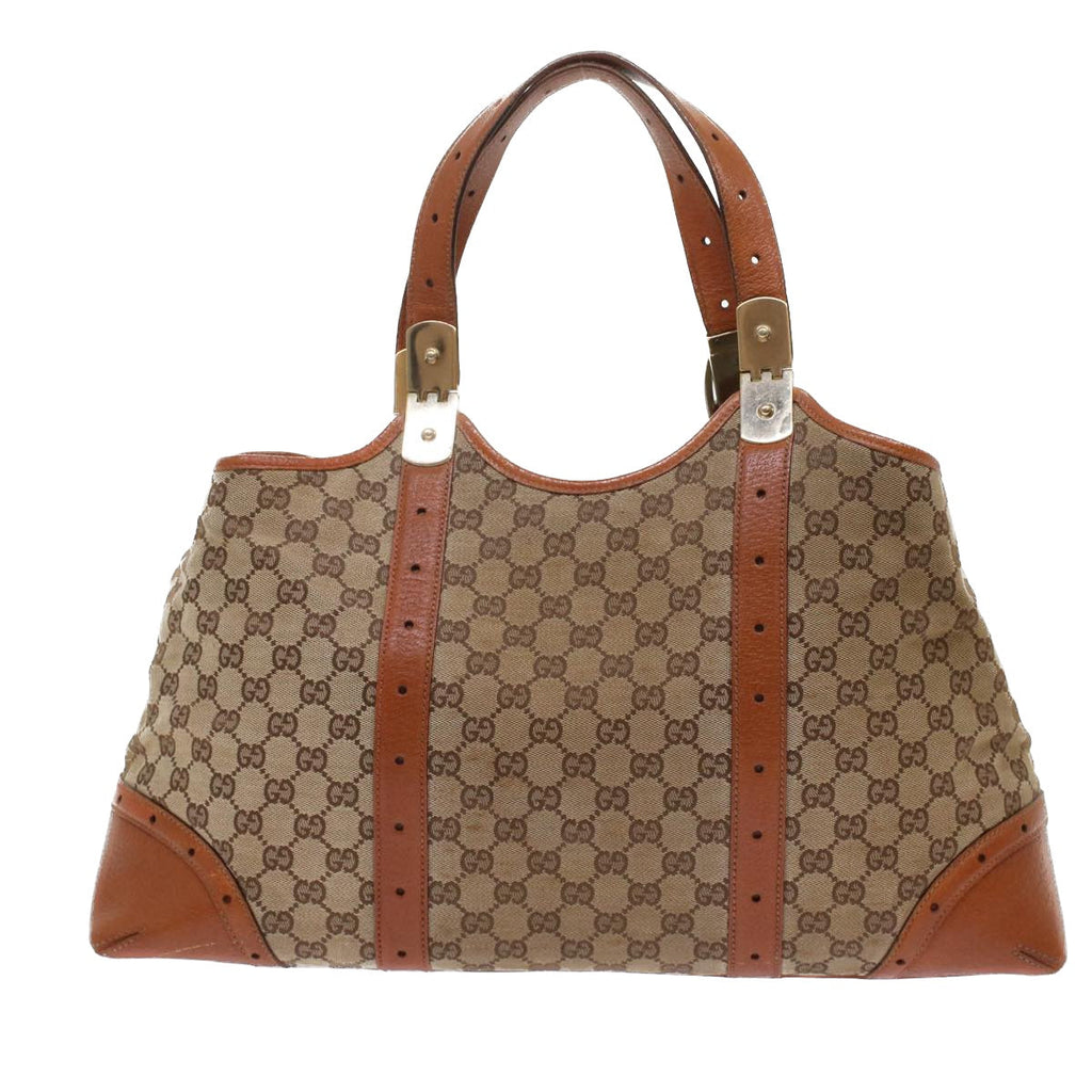 GUCCI GG Canvas Tote Bag Leather Beige 145769 49602