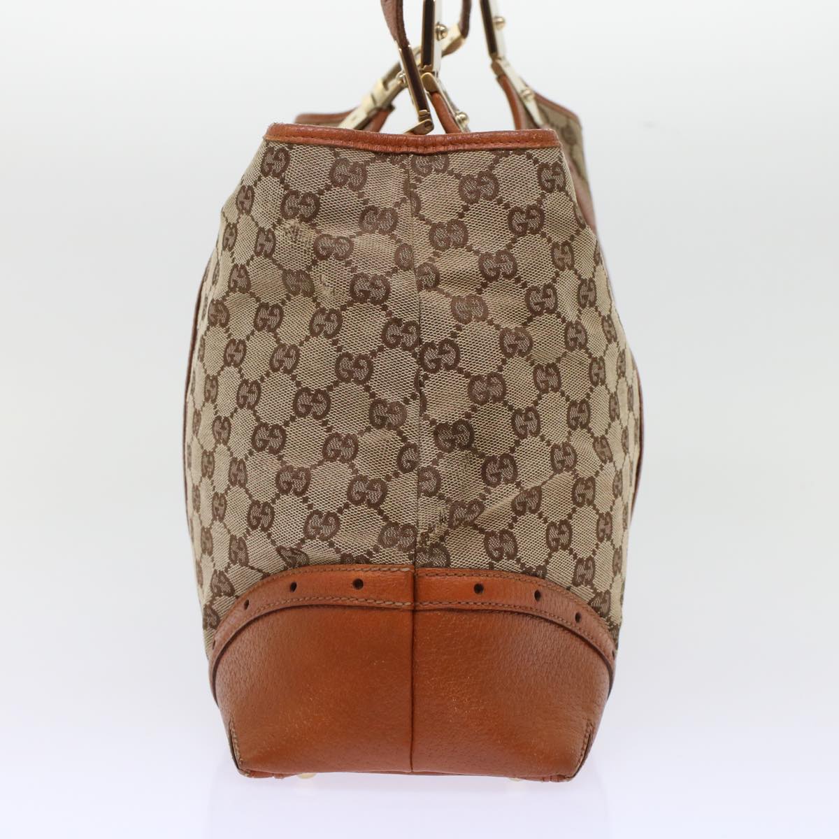 GUCCI GG Canvas Tote Bag Leather Beige 145769 49602
