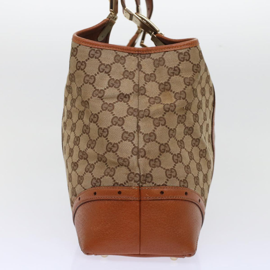 GUCCI GG Canvas Tote Bag Leather Beige 145769 49602