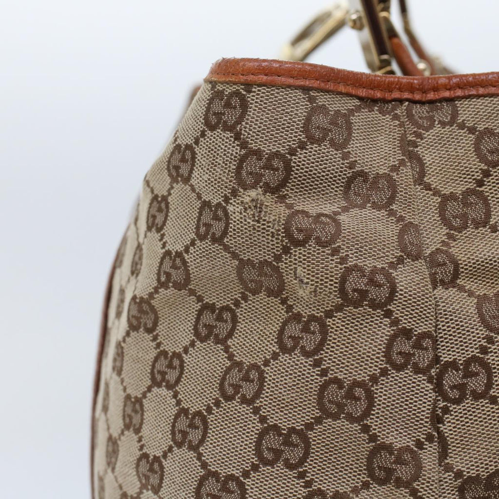 GUCCI GG Canvas Tote Bag Leather Beige 145769 49602
