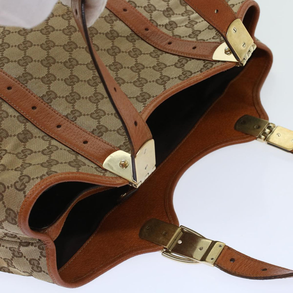 GUCCI GG Canvas Tote Bag Leather Beige 145769 49602