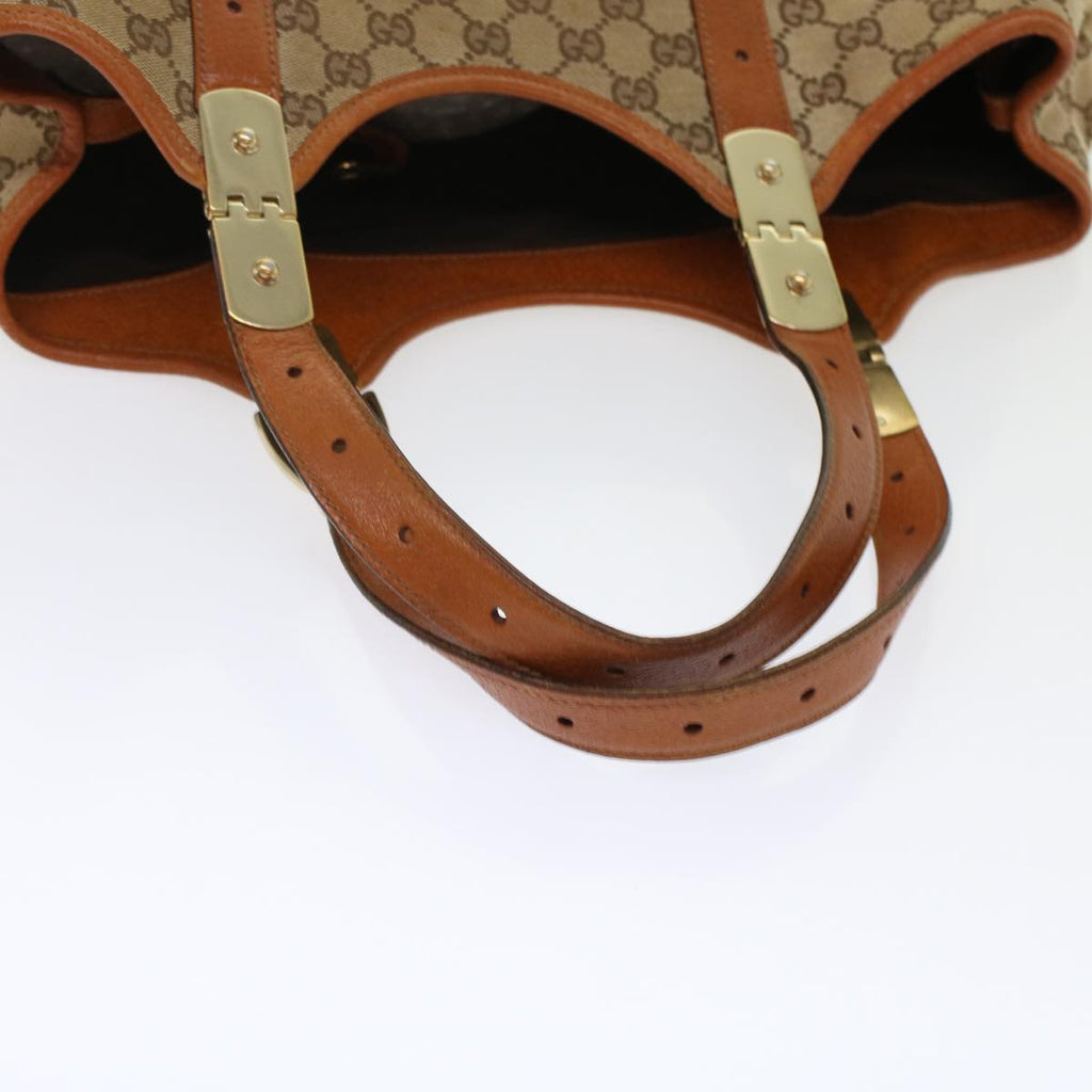 GUCCI GG Canvas Tote Bag Leather Beige 145769 49602