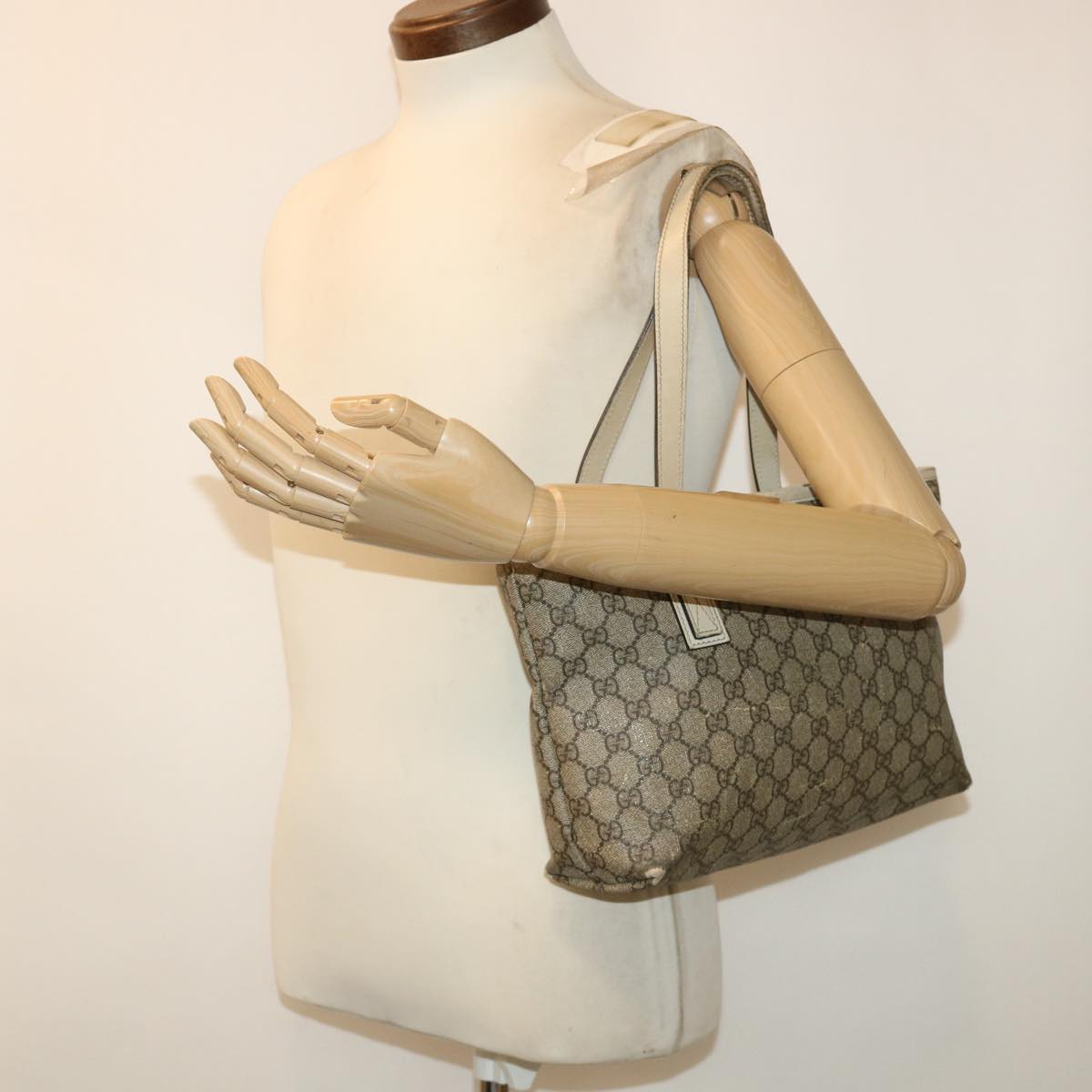 GUCCI GG Canvas Hand Bag PVC Leather Beige 211133 49611