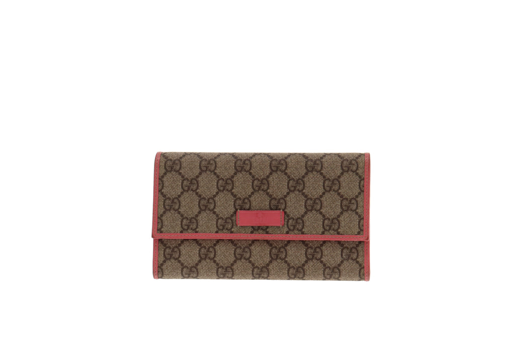 Gucci GG Supreme and Pink Leather Long Flap Wallet