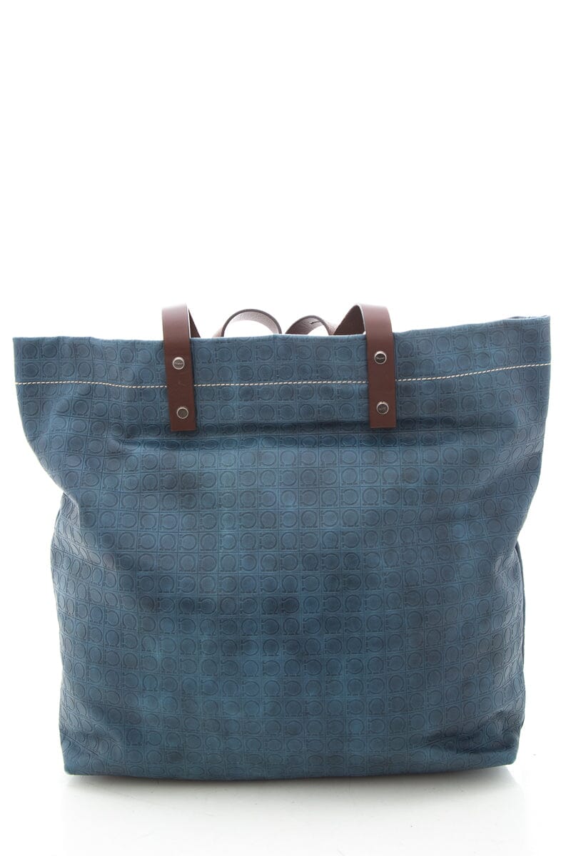 Salvatore Ferragamo Blue Embossed Leather Tote