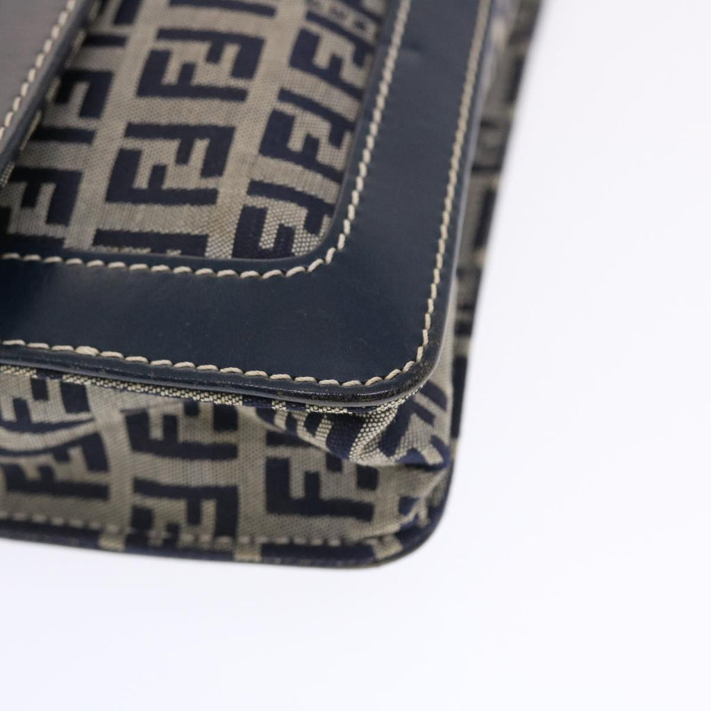 FENDI Zucchino Canvas Mamma Baguette Shoulder Bag Navy 49779