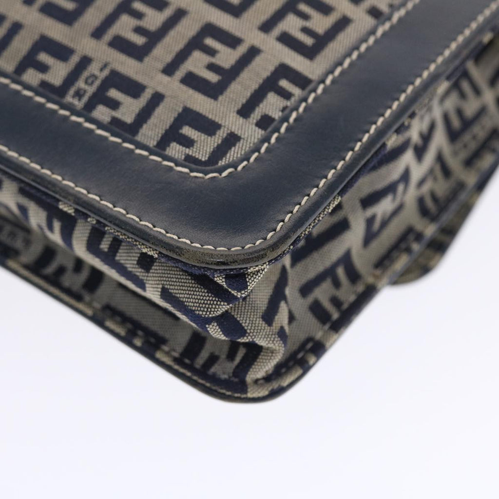 FENDI Zucchino Canvas Mamma Baguette Shoulder Bag Navy 49779