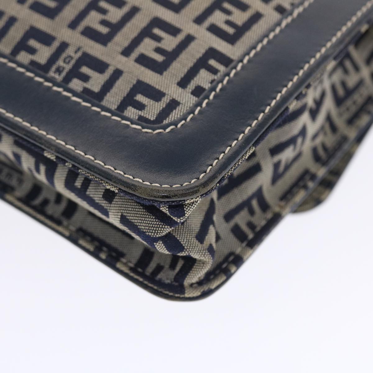 FENDI Zucchino Canvas Mamma Baguette Shoulder Bag Navy 49779