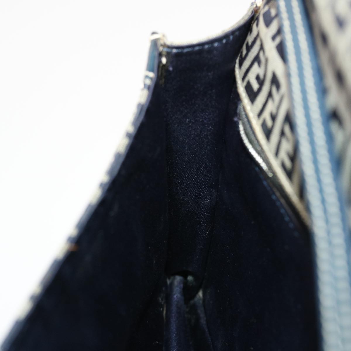 FENDI Zucchino Canvas Mamma Baguette Shoulder Bag Navy 49779