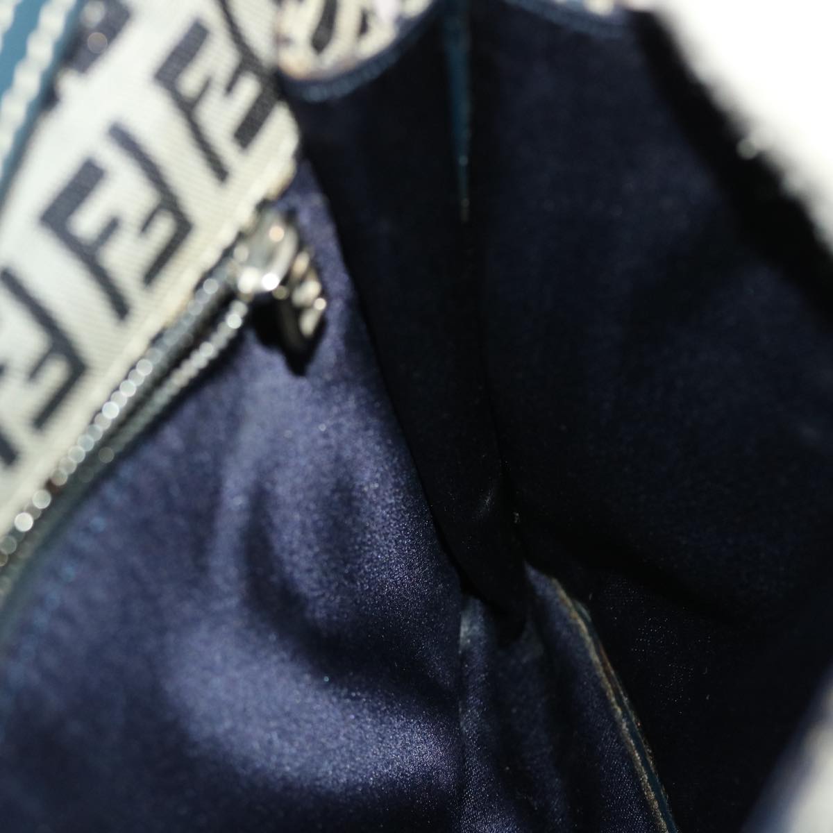 FENDI Zucchino Canvas Mamma Baguette Shoulder Bag Navy 49779