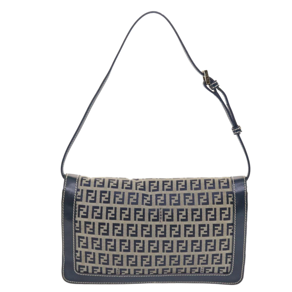 FENDI Zucchino Canvas Mamma Baguette Shoulder Bag Navy 49779