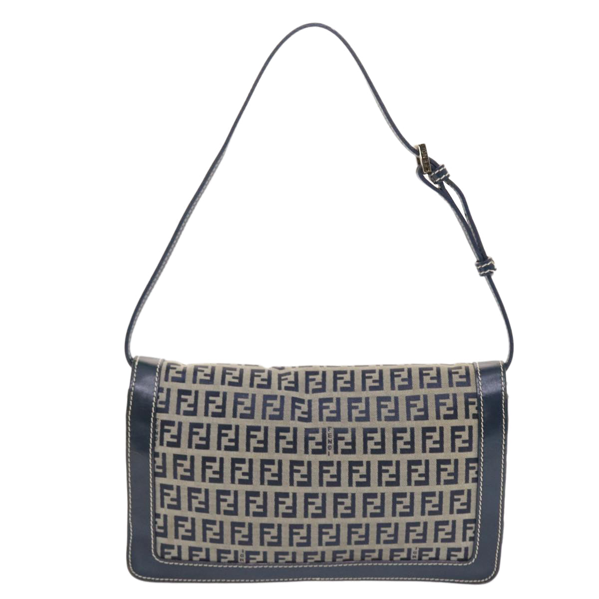 FENDI Zucchino Canvas Mamma Baguette Shoulder Bag Navy 49779