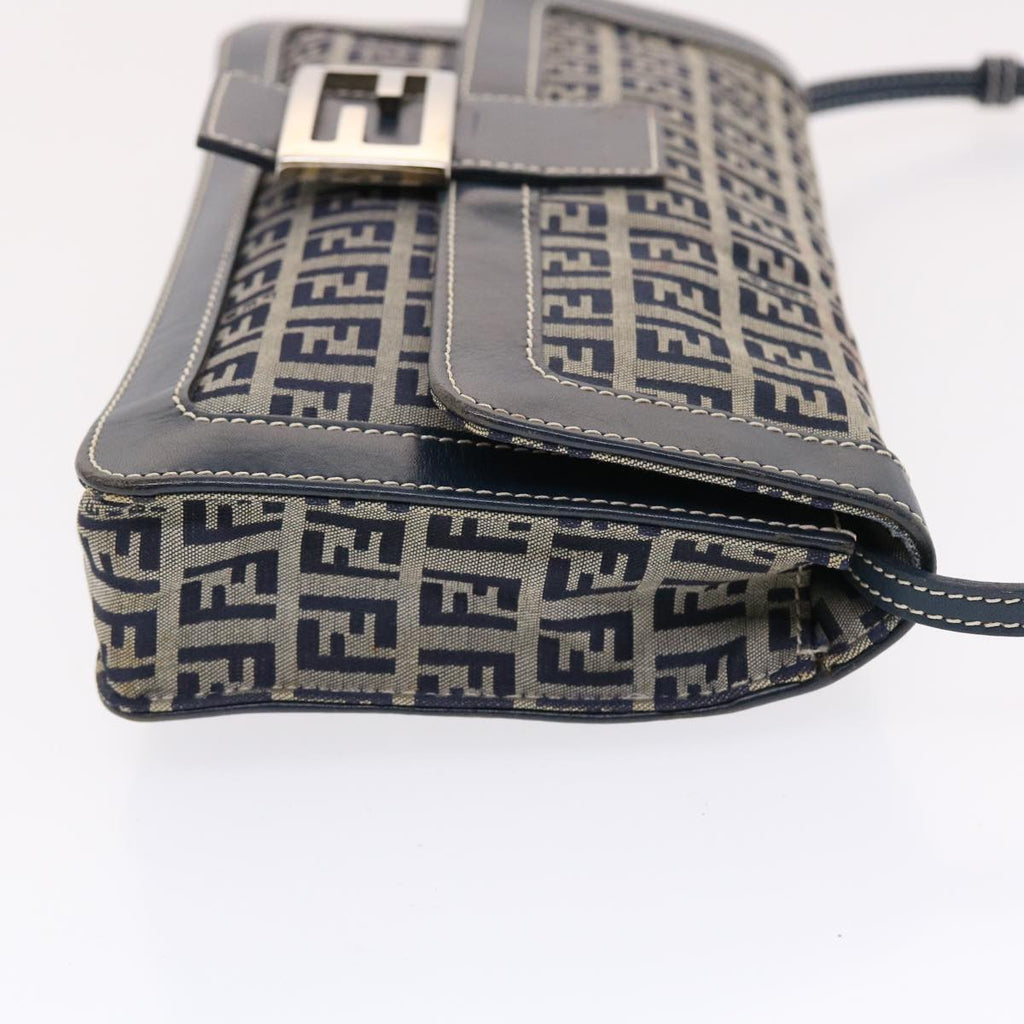 FENDI Zucchino Canvas Mamma Baguette Shoulder Bag Navy 49779