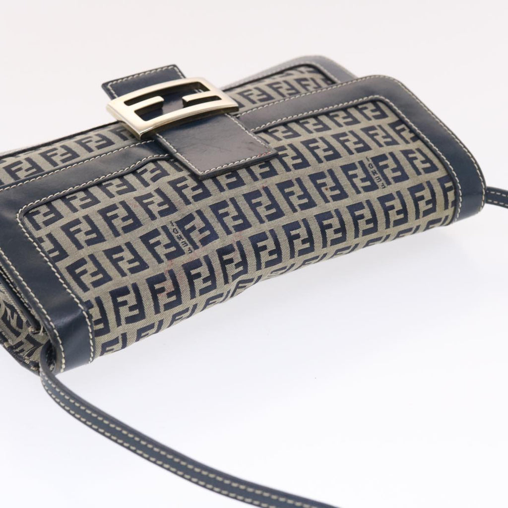 FENDI Zucchino Canvas Mamma Baguette Shoulder Bag Navy 49779