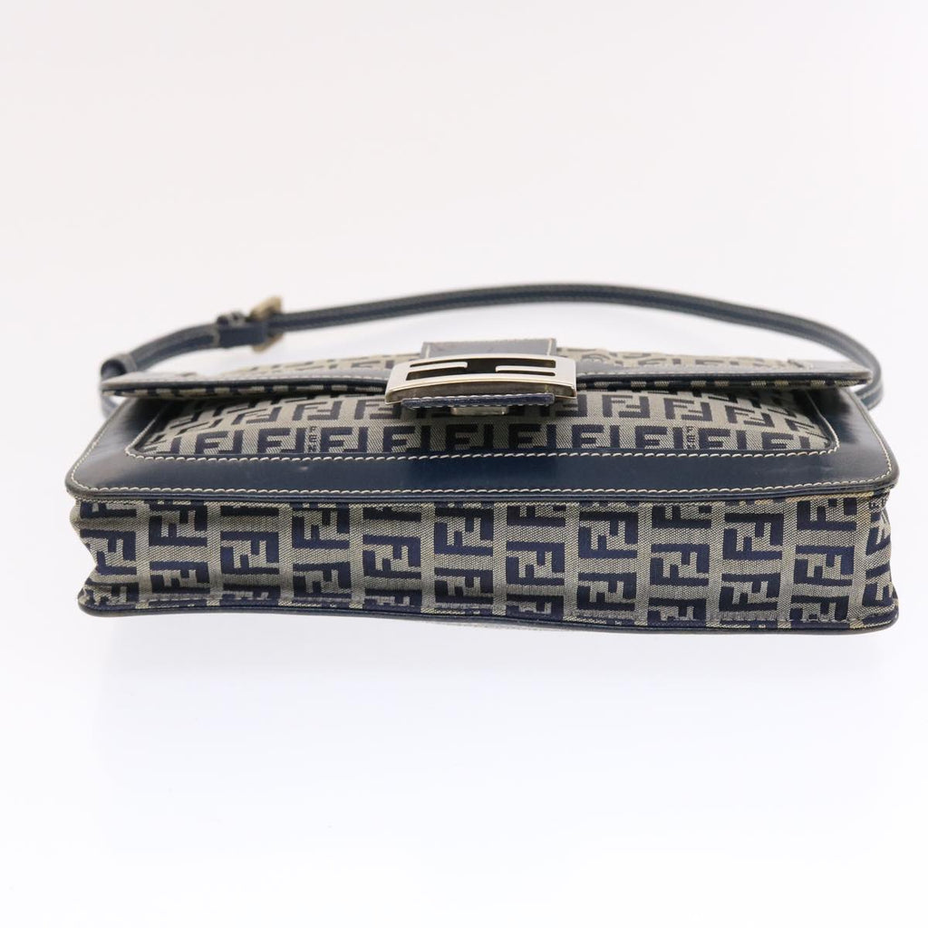 FENDI Zucchino Canvas Mamma Baguette Shoulder Bag Navy 49779