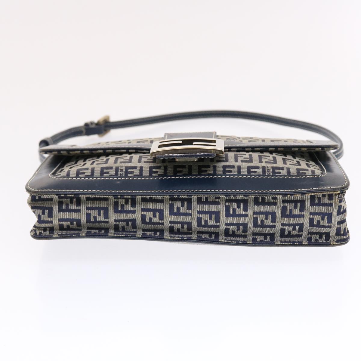 FENDI Zucchino Canvas Mamma Baguette Shoulder Bag Navy 49779