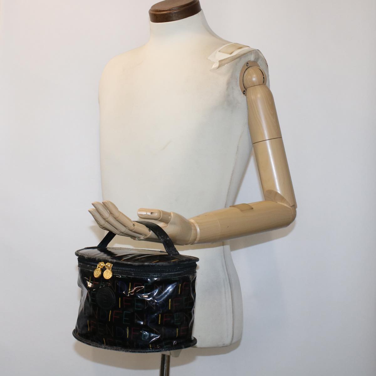 FENDI Vanity Cosmetic Pouch Enamel Black Multicolor 49780