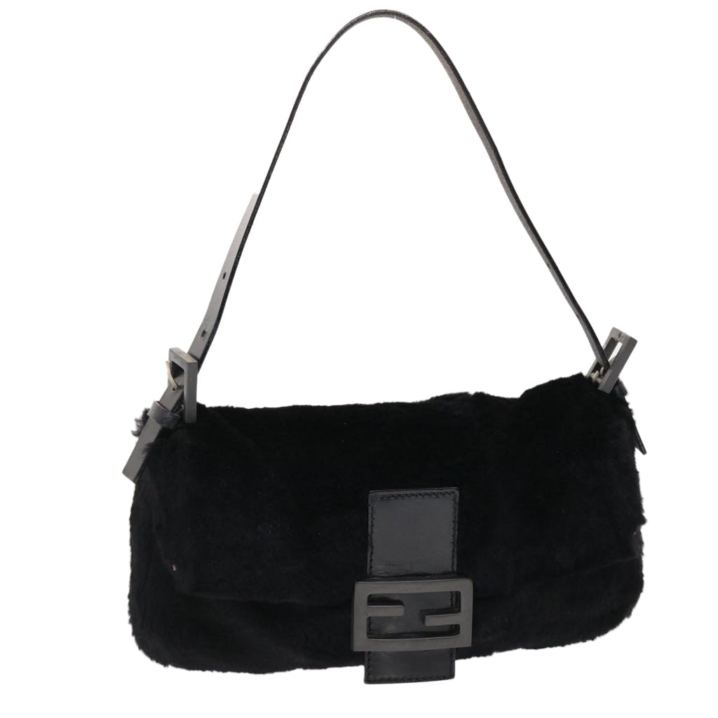 FENDI Mamma Baguette Shoulder Bag Fur Black 49782