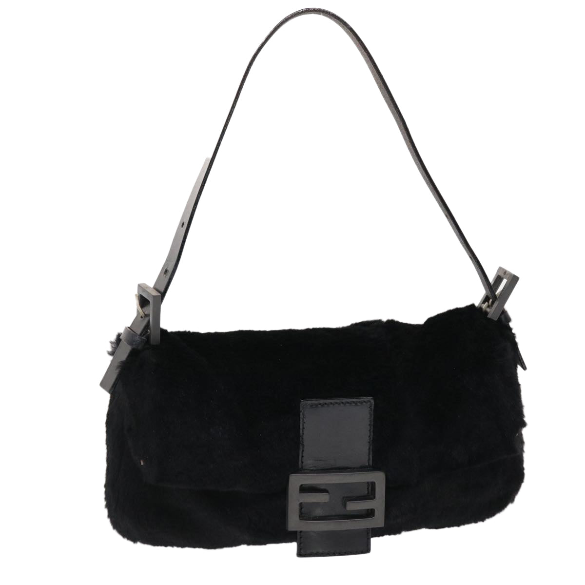 FENDI Mamma Baguette Shoulder Bag Fur Black 49782
