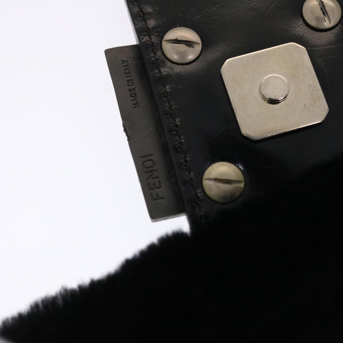 FENDI Mamma Baguette Shoulder Bag Fur Black 49782