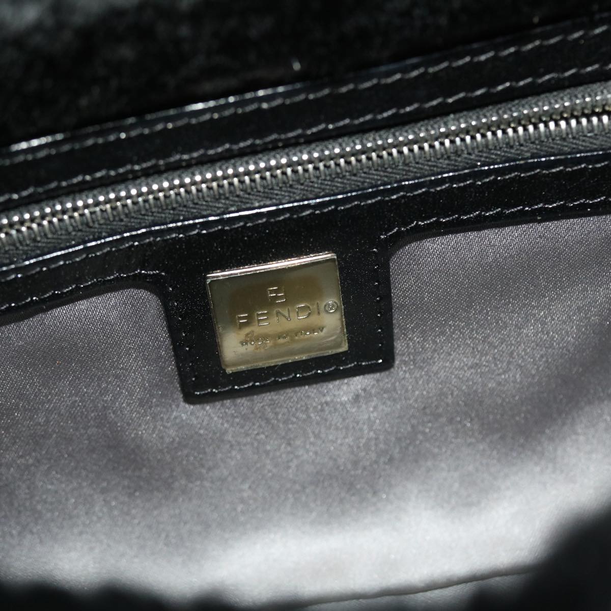 FENDI Mamma Baguette Shoulder Bag Fur Black 49782