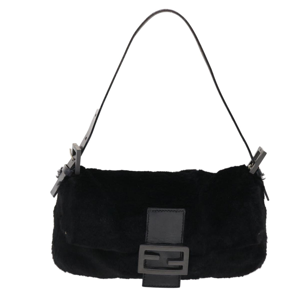 FENDI Mamma Baguette Shoulder Bag Fur Black 49782