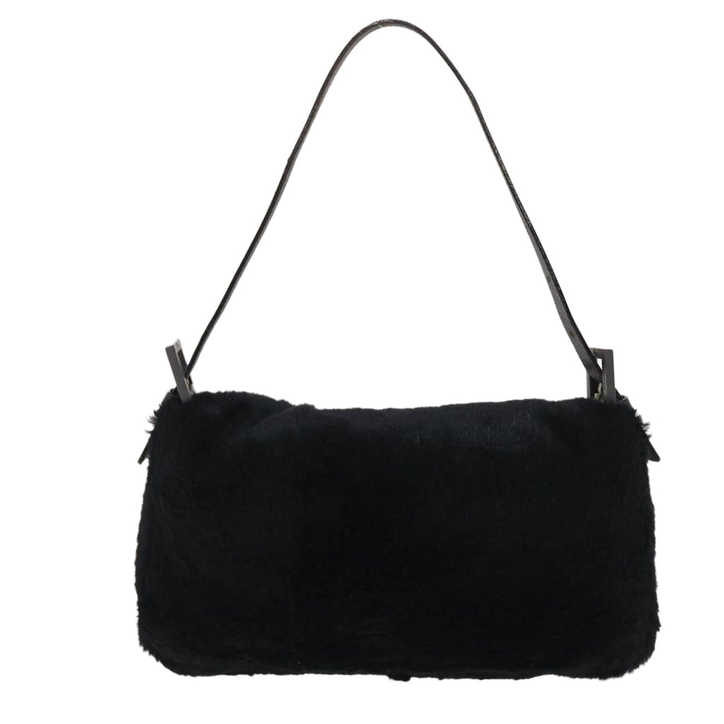 FENDI Mamma Baguette Shoulder Bag Fur Black 49782
