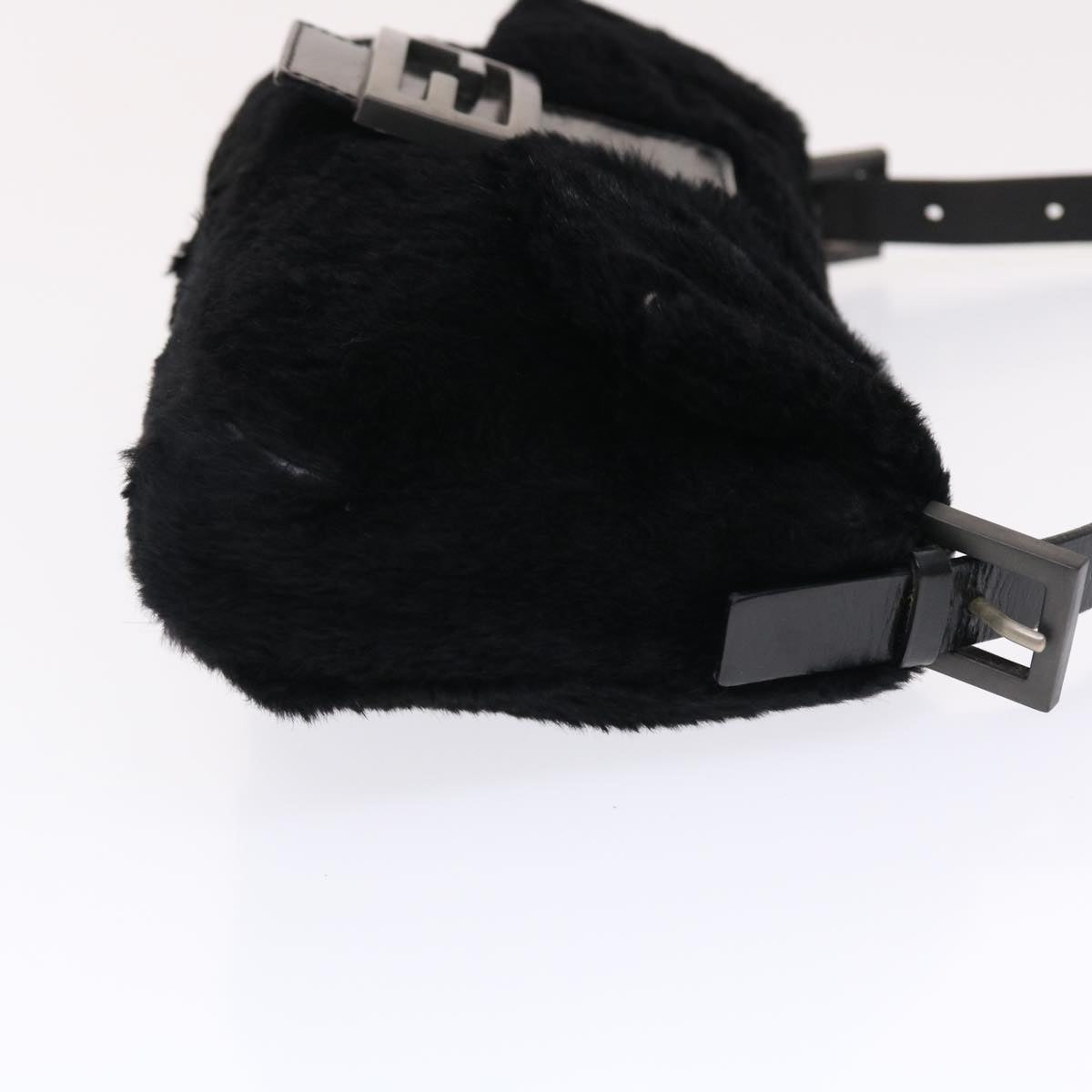 FENDI Mamma Baguette Shoulder Bag Fur Black 49782