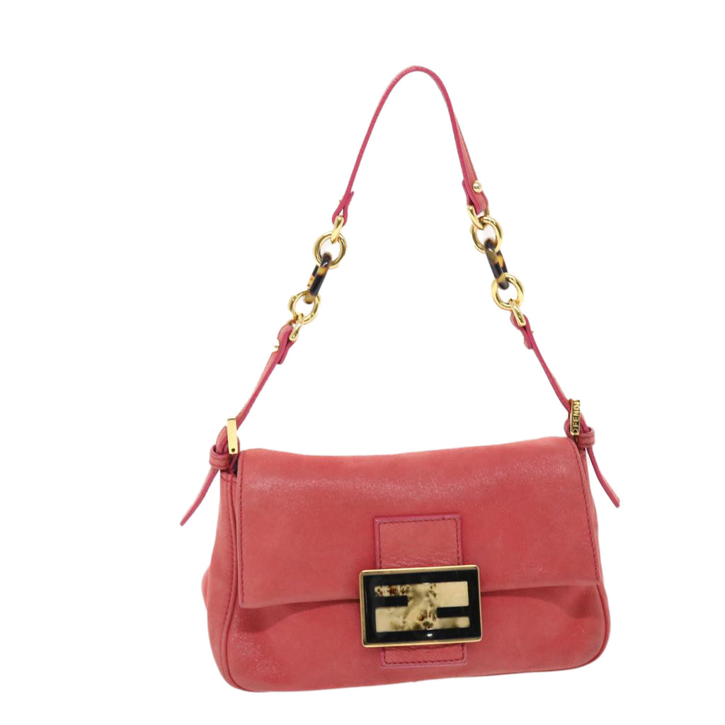 FENDI Mamma Baguette Shoulder Bag Leather Pink 49784