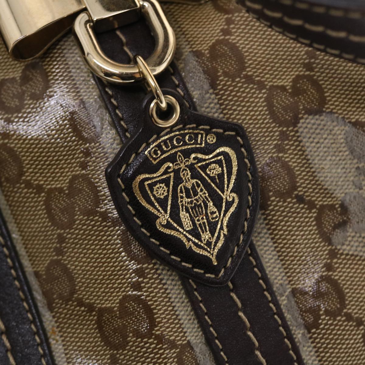 GUCCI GG Crystal Hand Bag Leather Beige 181487 49793