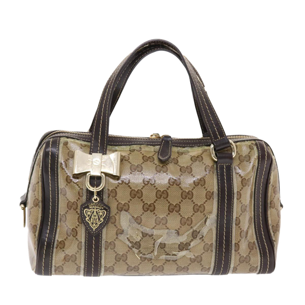 GUCCI GG Crystal Hand Bag Leather Beige 181487 49793
