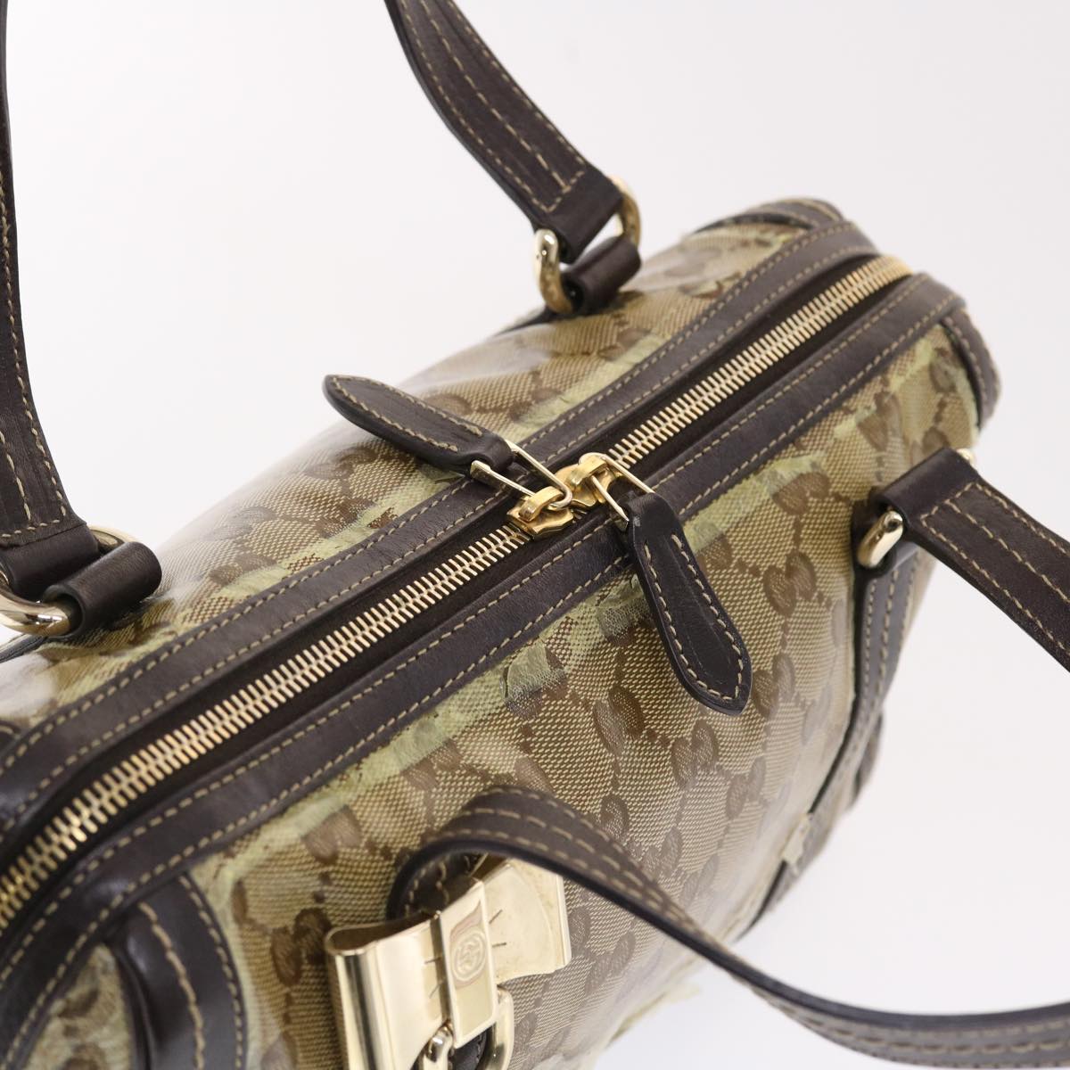 GUCCI GG Crystal Hand Bag Leather Beige 181487 49793
