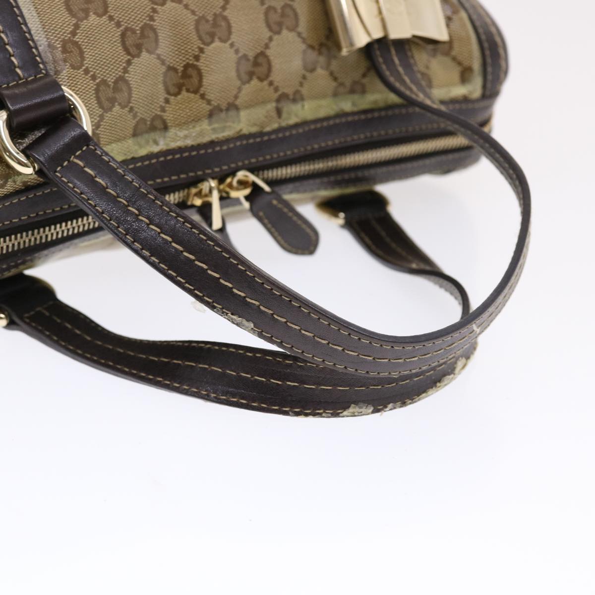 GUCCI GG Crystal Hand Bag Leather Beige 181487 49793