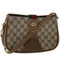GUCCI GG Canvas Web Sherry Line Shoulder Bag PVC Leather Beige Red 49894