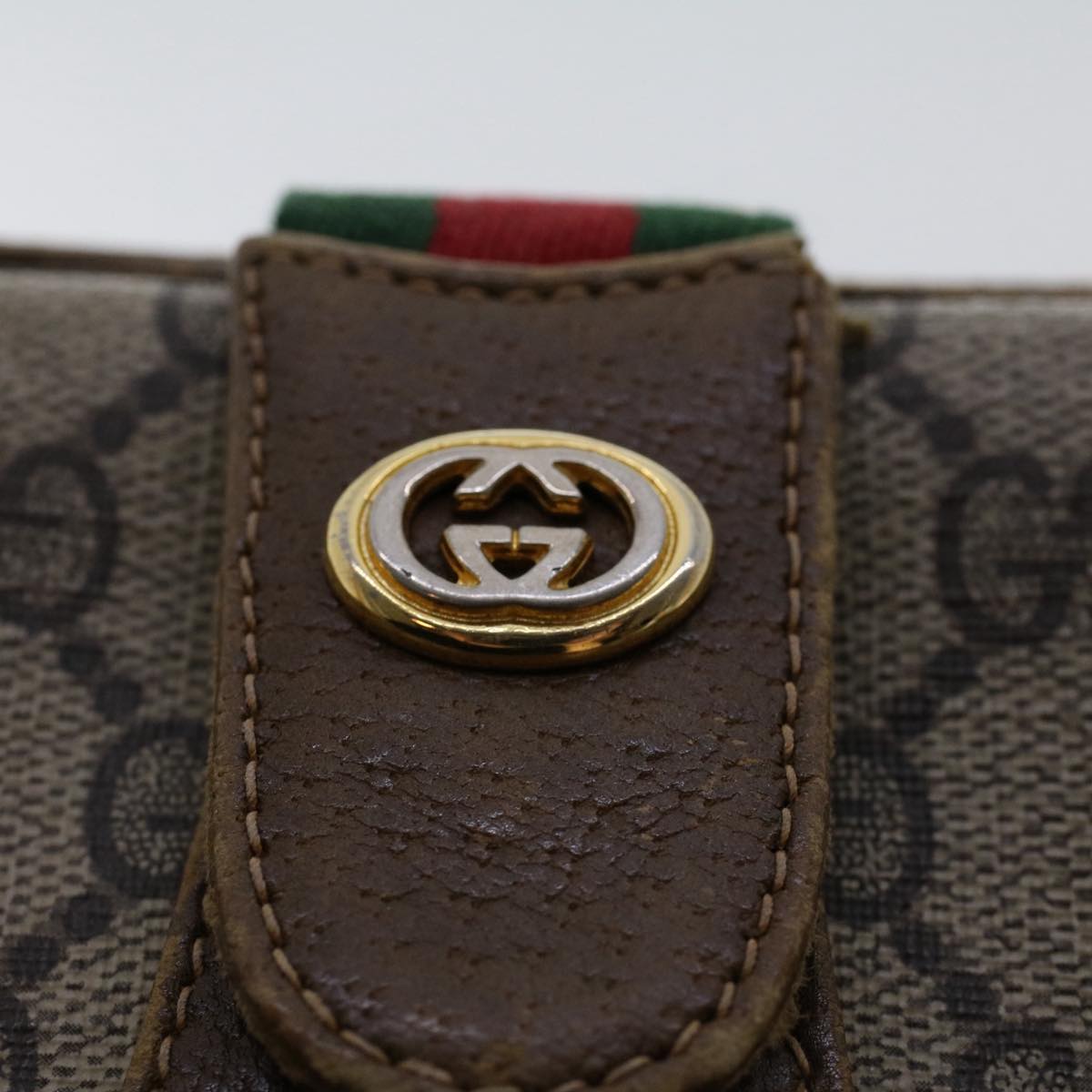 GUCCI GG Canvas Web Sherry Line Shoulder Bag PVC Leather Beige Red 49894