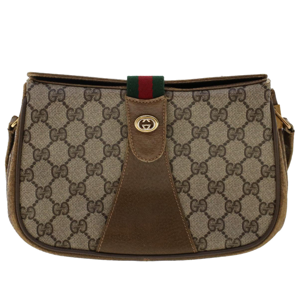 GUCCI GG Canvas Web Sherry Line Shoulder Bag PVC Leather Beige Red 49894