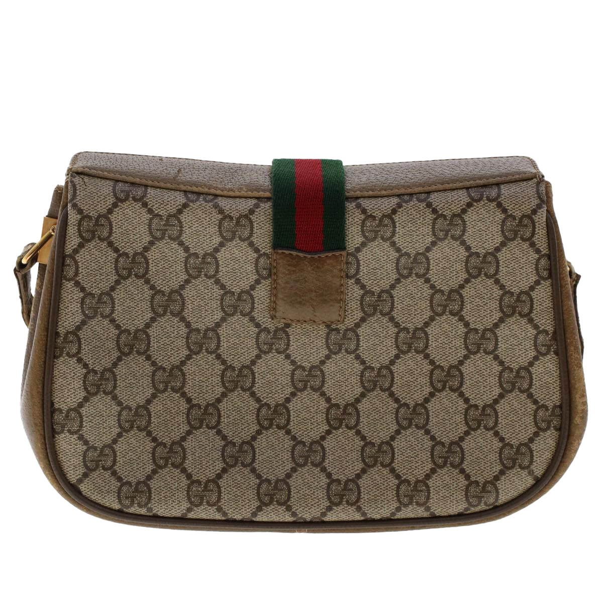 GUCCI GG Canvas Web Sherry Line Shoulder Bag PVC Leather Beige Red 49894