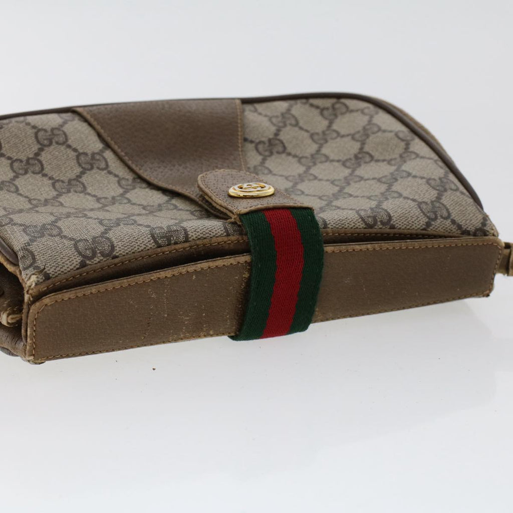 GUCCI GG Canvas Web Sherry Line Shoulder Bag PVC Leather Beige Red 49894