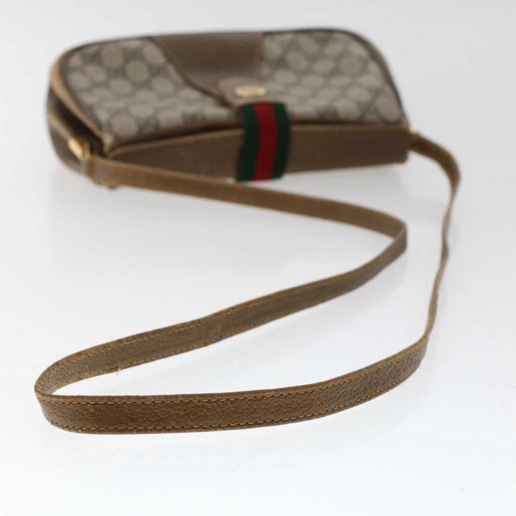 GUCCI GG Canvas Web Sherry Line Shoulder Bag PVC Leather Beige Red 49894