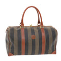 FENDI Pecan Canvas Boston Bag PVC Leather Brown Black 49995