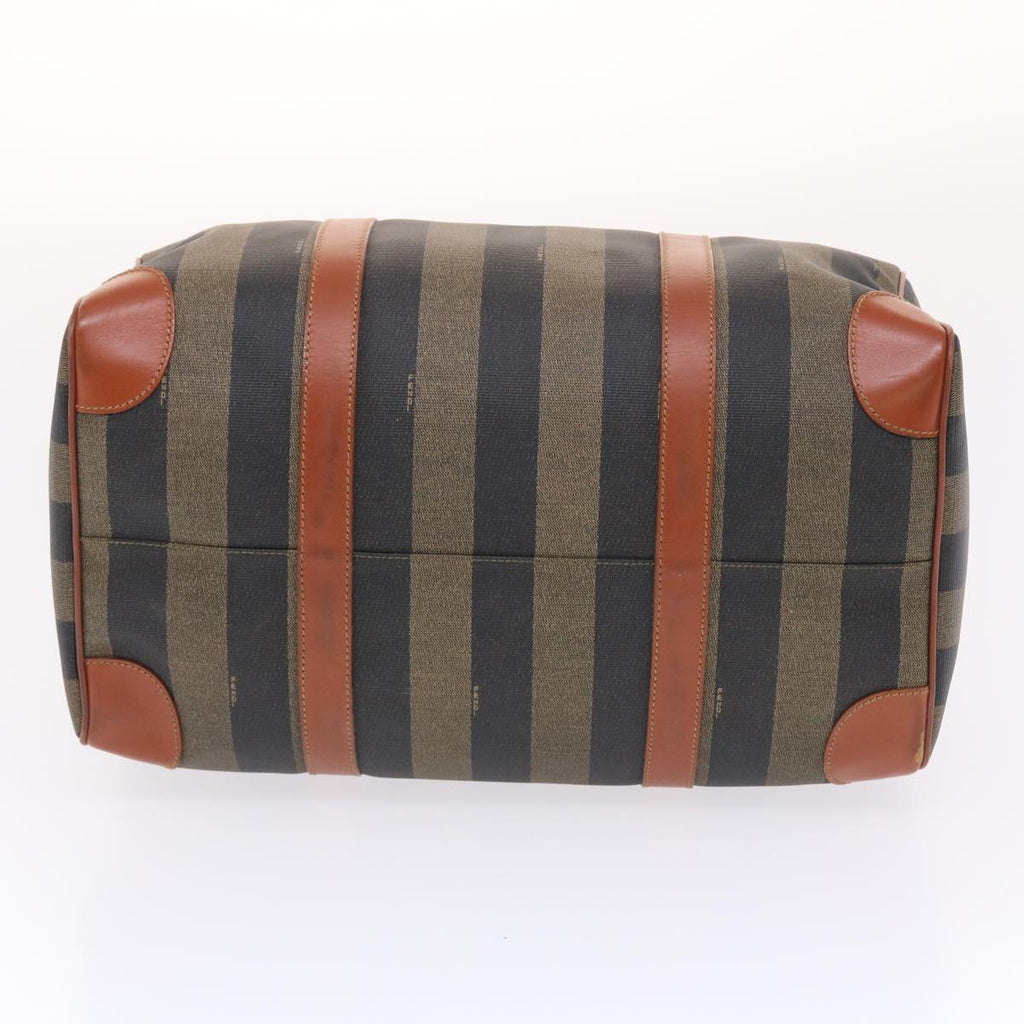 FENDI Pecan Canvas Boston Bag PVC Leather Brown Black 49995