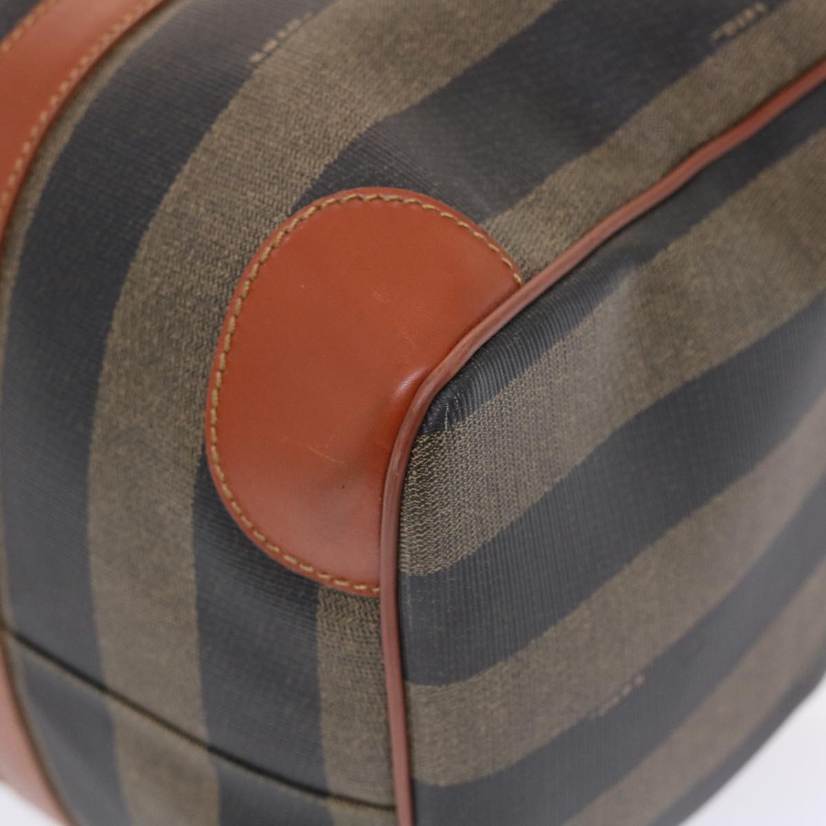 FENDI Pecan Canvas Boston Bag PVC Leather Brown Black 49995