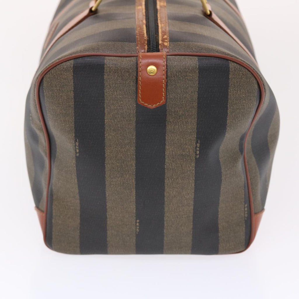 FENDI Pecan Canvas Boston Bag PVC Leather Brown Black 49995