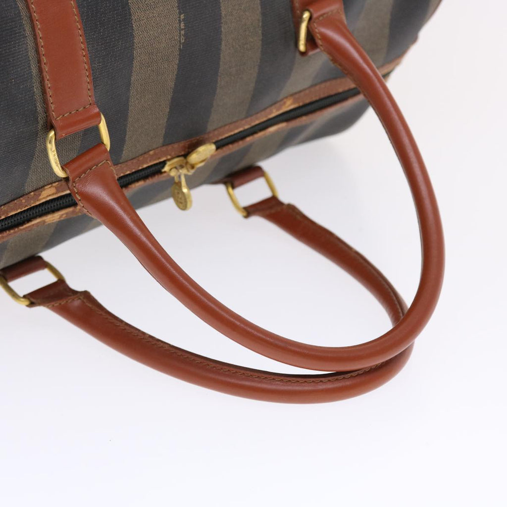 FENDI Pecan Canvas Boston Bag PVC Leather Brown Black 49995